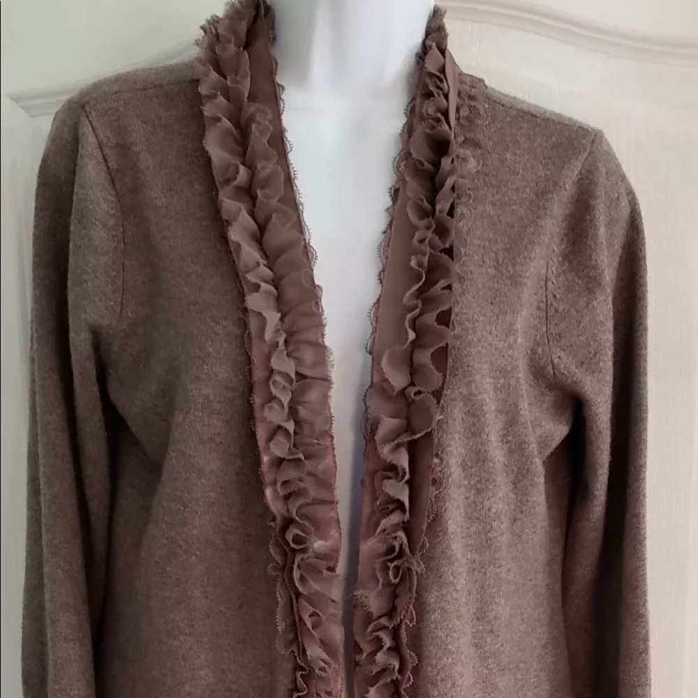 Peck & peck brown ruffle medium sweater cardigan